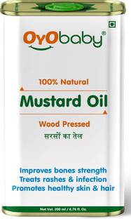 Oyo Baby Kachi Ghani Pure Mustard Oil, Cold Pressed, Best for bone Developmemt and healthy muscles, Nourishes skin and Hair Baby Massage Mustard Oil