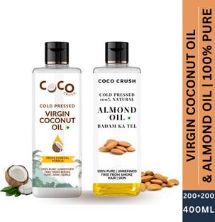 COCO CRUSH Natural Cold Pressed Virgin Coconut & Almond Oil Combo for Massage (2*200ml)