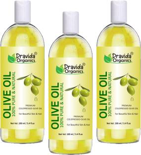 Dravida Organics Olive Massage Oil for Skin, Hair & Multipurpose Benefits (Pack of 3)