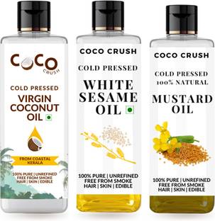 COCO CRUSH Combo of Virgin Coconut Oil, Sesame Oil, & Mustard Oil, Cold-Pressed (3*50ML)