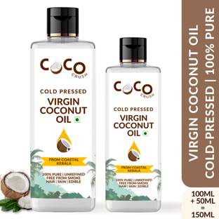 COCO CRUSH Combo of Virgin Coconut Oils, 100ml+50ml | Cold Pressed, 100% Pure & Natural