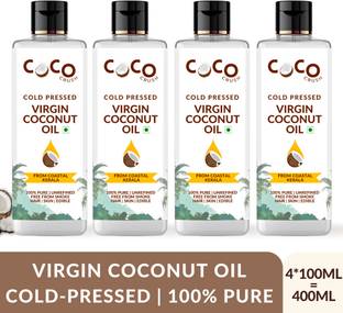 COCO CRUSH Pack of 4 Virgin Coconut Oil | Cold Pressed | Hair, Body, Baby Massage | 4*100ML