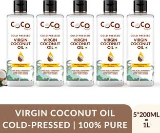 COCO CRUSH Pack of 5 Virgin Coconut Oil | Cold Pressed | Hair, Body, Baby Massage | 5*200ML