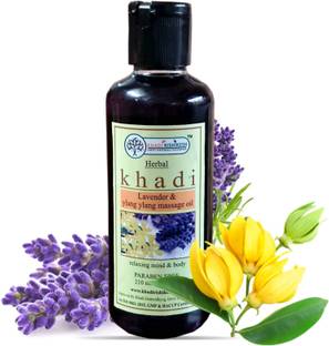 Khadi Rishikesh Herbal Lavender & Ylang Ylang Massage Oil ,releaxes full body ,help lighten skin, and reduce wrinkles, Thus, being a very good anti-ageing & skin lightening oil & lavender oil promotes the healing of skin tissue ,men & women (210 ml)