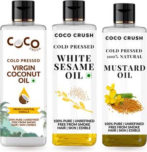 COCO CRUSH Combo of Virgin Coconut Oil, Sesame Oil, & Mustard Oil, Cold-Pressed (3*200ML)