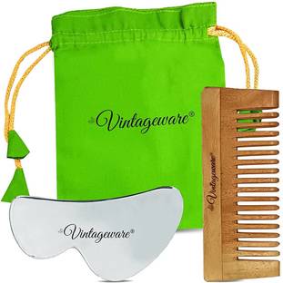 Vintageware Stainless Steel Gua Sha Treatment Scraping Massage tool (B Shaped, Small) 1 Free Comb Massager