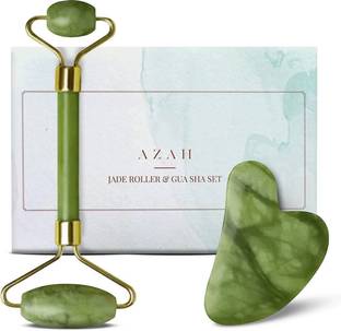 AZAH Jade Roller & Gua Sha Set | Reduces Puffiness, Improves Circulation, Relaxes Muscles | Non-Toxic, Sturdy, Noiseless Design | Massager for Face, Eye, Neck 100% Natural Massager