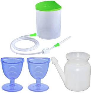 MARCRAZY Enema kit satvik movement Anema Pot 1.5 Litre Improved Model for Home Use and 2 Eye Wash Cup 1 Neti Pot Lota 500ml with Instruction (for male and female) Massager