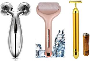 MORVIKA Gold Ice Roller, T Massager, 3D massager,Eye Mask Gold Ice Roller Face Massager,Gold Beauty T Massage Roller,3DRollerFaceMassager Massager