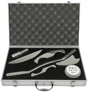 R A Products 5 in 1 Medical Grade Stainless Steel Gua Sha Tool Sets Stainless Steel Scraping with fascia loosening cream & scraping oil Massager
