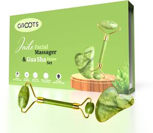 Groots Natural Jade Stone Facial Roller Massager with Gua Sha Tool for Face Eye Neck 100% Natural Jade Stone Facial Roller Massager with Gua Sha Tool for Face Massager