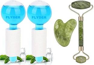 FLYDER 2-Pic. Ice Globes Roll, Jade Stone Roller- Gau Sha Tool 2-Pic.Ice Crystal Balls,100% Natural Himalayan Jade Rollers-Gua Sha. Massager