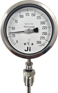 "Ji" Japsin Instrumentation Inert Gas Filled Dial Thermometer, 4" Dial, 0-300°C, 6" Stem, Bottom Entry Dial Indicator