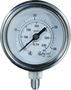 "Ji" Japsin Instrumentation Industrial Pressure Gauge, 2" Dial, 0 to 42 Kg/Cm2, Bottom Entry, SS Body Dial Indicator