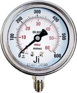 "Ji" Japsin Instrumentation Capsule Pressure Gauge, 2.5" Dial, 0 to 60 mBar, Bottom Entry, SS Body Dial Indicator