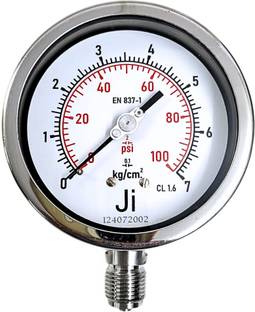 Japsin instrumentation Pressure Gauge, 4" Dial, 0-7 Kg/Cm2 Bottom Entry, 1/2" BSP (M) Connection Dial Indicator