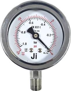 "Ji" Japsin Instrumentation Economical Vacuum Gauge, 2.5" Dial, -1 to 0 Bar, Bottom Entry, 1/4" NPT (M) Dial Indicator