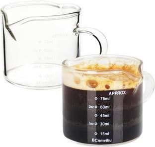 BeanZeek 2 Pack Espresso Measuring Glass Cups, Coffee Measuring Cups 75ml Capacity Each Measuring Cup
