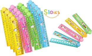 Sloies Folding Ruler Scale with Multiple Design Geometry Stencils for Kids Ruler