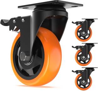 SMP product 3 Inch Heavy - Duty PU Orange Soft Rubber Caster Wheel (2 With Brakes-2 Without) Cooler Stands, Sofas, Tables | 3 Inch(2With Brake+2Without) Multiple Unit Measuring Wheel