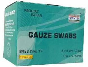 Premier STERILE SWAB 5 cm X 5 cm | 12 Ply | Pack Of 50 counts ( 5 pcs x 10 pouches ) Gauze Medical Dressing