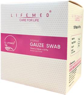 LIFEMED Sterile Gauze Swab 7.5cm x 7.5cm x 12Ply Type-17 (Box of 10 Pouch - 40 Nos) Gauze Medical Dressing