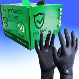 tick mark Tattoo Black Nitrile Gloves Nitrile Surgical Gloves (Pack of 50) Medium Size Nitrile Examination Gloves