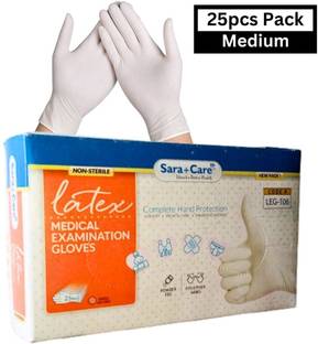 Sara+Care Latex Examination Gloves, Powdered, Size - Medium Latex Surgical Gloves