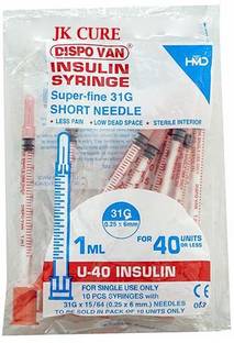 JK CURE BD Glide 6mm Needle Insulin Syringes For Diabetics. (10 Units) Medical Needle