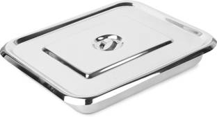 DARSHMOTI Stainless Steel Instrument Tray (10''x8'' inches) Pack of 1 with Flat Cover and Lid Handles, Reusable and Autoclavable making them ideal for Hospitals, Lab & Surgical Centres, Pack of 1 Reusable Medical Tray
