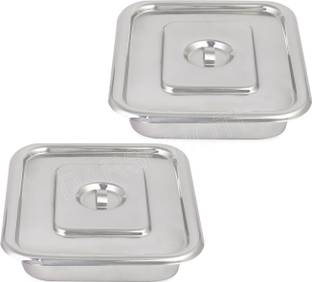 DARSHMOTI Stainless Steel Instrument Tray (10''x8'' inches) Pack of 2 with Flat Cover and Lid Handles, Reusable and Autoclavable making them ideal for Hospitals, Lab & Surgical Centres, Pack of 2 Reusable Medical Tray