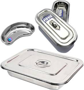 AMAZECARE Instrument Tray 8x6 inch, Instrument Tray 8x3inch and kidney tray 6 inch Tray Reusable Medical Tray