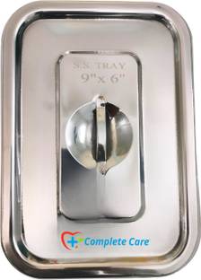 Complete Care Medical Tray with Cover, Premium Stainless Steel Tray (1 Pcs, 9x6x2) Reusable Medical Tray