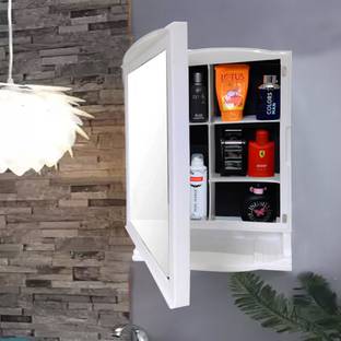 URBAN CHOICE RoyalLook_White:MultiPurpose Mirror Cabinet Plastic Wall Shelf