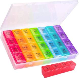 wagela Pill Box Medicine Organizer Weekly 7 Days 4 Times Storage 28 Compartments Case Medicine Dispenser