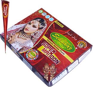 VIMAL s Sehnaaz Super Maroon Instant Henna Cone 12 Pcs. Per Pack Synthetic Mehendi
