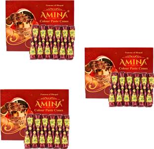 MOSKLIN AMINA COLOUR PASTE CONE FOR STYLISH & DASHING HANDS ,LEGS (RED) PACK OF - 3 Natural Mehendi