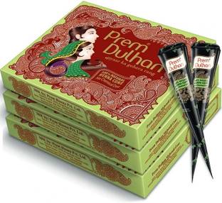 Prem Dulhan Henna Cone 12pc in 1 box, made from 100% pure leaf of natural Henna No Chemicals, No PPD, No Side Effects (GREEN BOX- BLACK CONE - Pack of 1) Natural Mehendi
