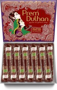 Prem Dulhan Mehendi Cone 12pc in 1 box, made from 100% pure leaf of natural No Chemicals, No PPD, No Side Effects (PURPLE BOX- BROWN CONE) Natural Mehendi