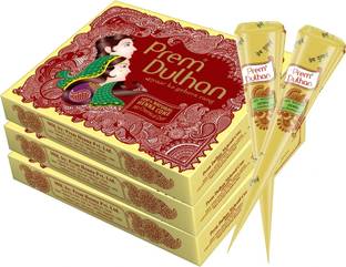 Prem Dulhan 100% Pure Natural, No Chemical 12 Pieces Yellow Mehandi cone 350gm (Pack of 3) Natural Mehendi