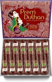 Prem Dulhan Mehendi Cone 12pc in 1 box, made from 100% pure leaf of natural No Chemicals, No PPD, No Side Effects (PURPLE BOX- BROWN CONE) Natural Mehendi