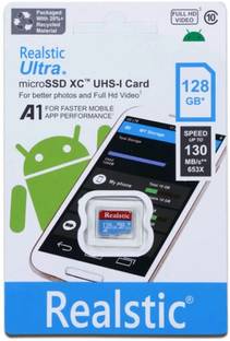 Realstic 128GB-Rl-mmc-022 Ultra 128 GB MicroSDXC Class 10 130 MB/s  Memory Card Compatible with Camera, Computer, Mobile, Tablet