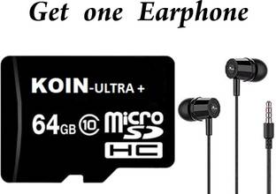 KOIN Ultra Plus 64gb Memory card Class 10 transfer speed upto 100mb/s, with 3.5mm Earphone Ultra Plus 64 GB MicroSDXC Class 10 100 MB/s  Memory Card Compatible with Mobile, Computer, Camera, Gaming Console, Tablet