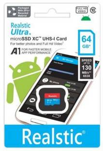 Realstic 64GB-Rl-mmc-014 Ultra 64 GB MicroSDXC Class 10 130 MB/s  Memory Card Compatible with Camera, Computer, Mobile, Tablet