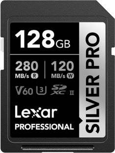 Lexar Professional Silver PRO Professional Silver Pro UHS II C10, U3, V60, Full-HD & 4K Video 128 GB SDXC Class 10 280 MB/s  Memory Card Compatible with Camera
