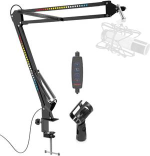 IMAGINEA RGB Microphone Arm Stand with Desk Mount Clamp, Remote Control RGB Mode Adapter Compatible with HyperX Quadcast, Blue Yeti for Streaming, Gaming Studio Stand