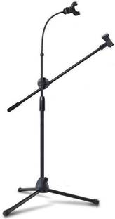 Techtest Microphone Stand With Mobile Phone Clip Holder Microphone Holder Stand Tripod Adjustable Floor Microphone Stand for Karaoke Singing, Speech, Wedding, Stage