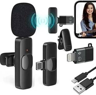 AGH K8 2in 1 Wireless Collar Mic Voice Recorder with iOs & Type C Device Supported ऑडियो वॉइस रिकॉर्डर