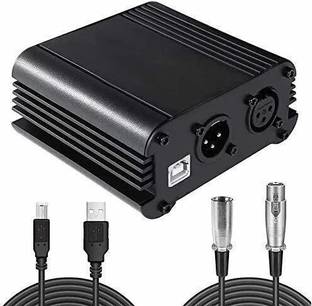 AMG Music 48V Phantom Power, Audio Interface with USB Cabel, BONUS+XLR 3 Pin Microphone Cable for Any Condenser Microphone Music Recording Equipment microphone set