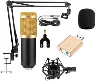 AMG Music Professional Microphone Set with Hifi Sound Card Condenser Mike Studio Mic Kit w/ Adjustable Mic+ Boom Scissor Arm Stand+ Shock Mount + XRL To 3.5mm + Hifi Sound Card for Youtube, Live Streaming, Recording Podcast etc. Microphone set